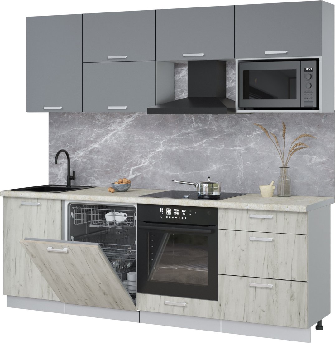 

Готовая кухня Интерлиния Мила Лайт 2.3-ПМ2 (серебро/дуб белый/опал светлый)