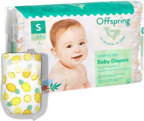 

Подгузники Offspring S 3-6 кг Ананасы (48 шт)