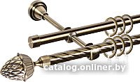 Карниз для штор АС ФОРОС Grace D16K/16Г + наконечники Шишка (2м, антик)