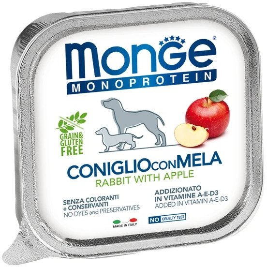 

Пресервы Monge Natural Monoprotein Fruits из кролика с яблоком (150 г)