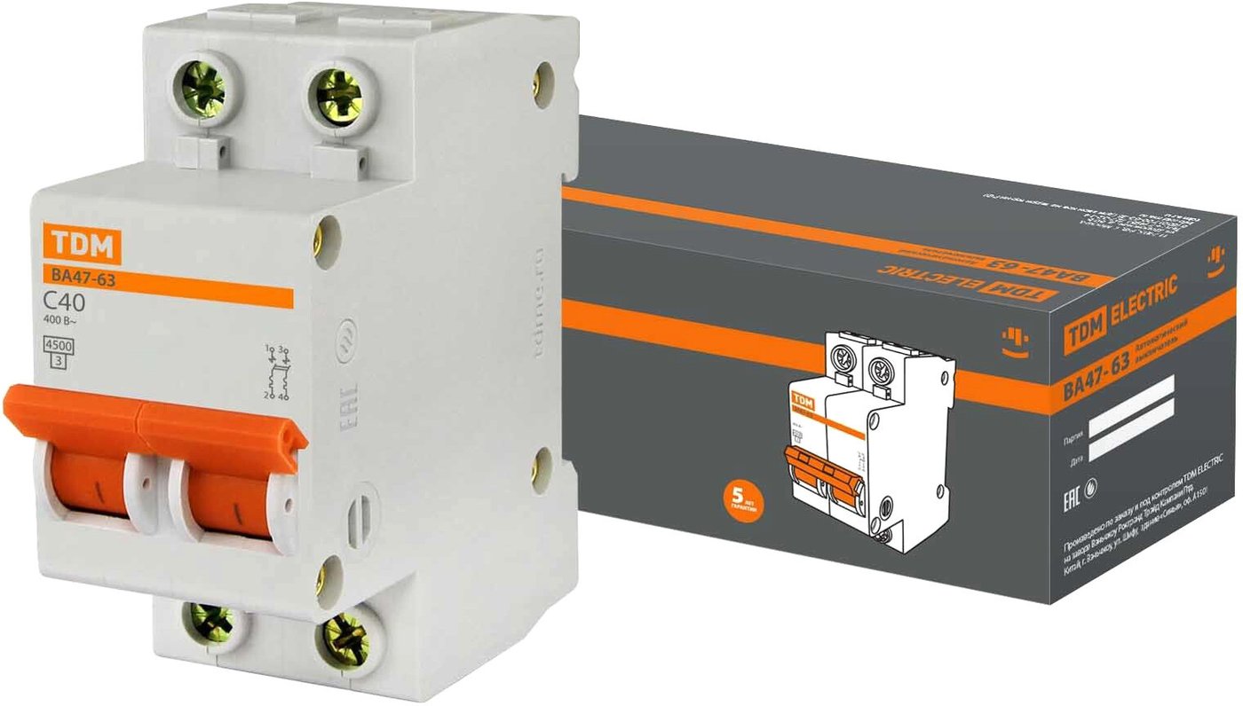

Выключатель автоматический TDM Electric ВА 47-63 2Р 40А (C) 4.5кА SQ0218-0014
