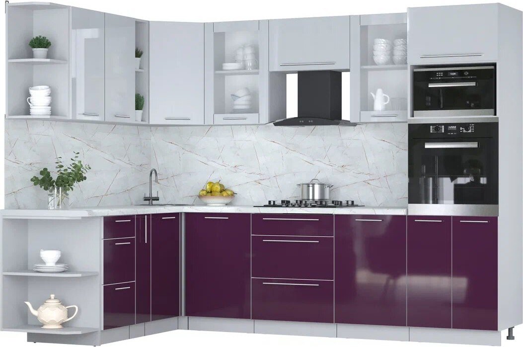 

Готовая кухня Интерлиния Мила Пластик 1.88x2.8 LV (туманный глянец/слива/серый каспий)