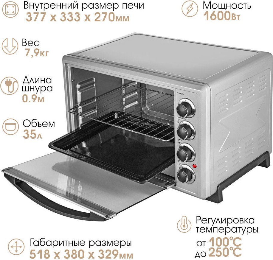 

Мини-печь Endever Danko 4037 (серебристый)