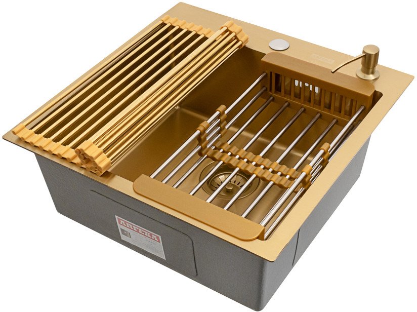 

Кухонная мойка ARFEKA ECO AR мойка 500*500, коландер, роллер-мат, дозатор Gold