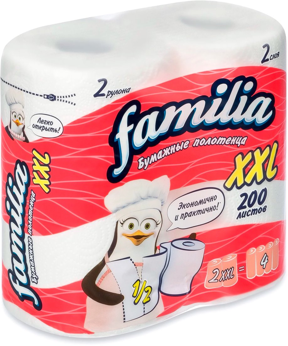 

Бумажные полотенца Familia Двухслойные XXL (2 шт, белый)