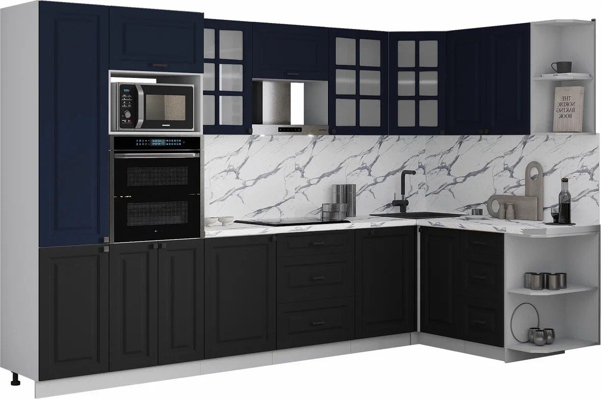 

Готовая кухня Интерлиния Мила Деко 1.68x3.2 PR (черный/индиго/белый гранит)