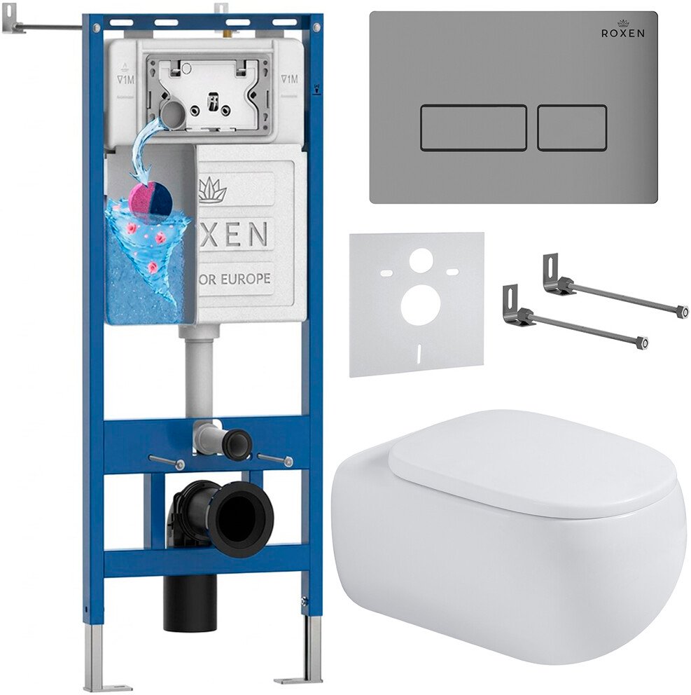 

Унитаз подвесной Roxen Titan в комплекте с инсталляцией StounFix Dual Fresh 6 в 1 967206 (кнопка: хром матовая)
