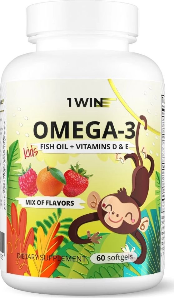 

БАД 1WIN Omega-3 Kids+Vitamins D&E (60 капсул, клубника, малина, апельсин)