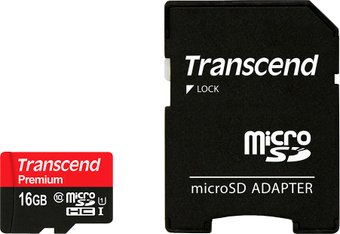 Transcend microSDHC Class 10 UHS-I 16GB + адаптер (TS16GUSDU1)