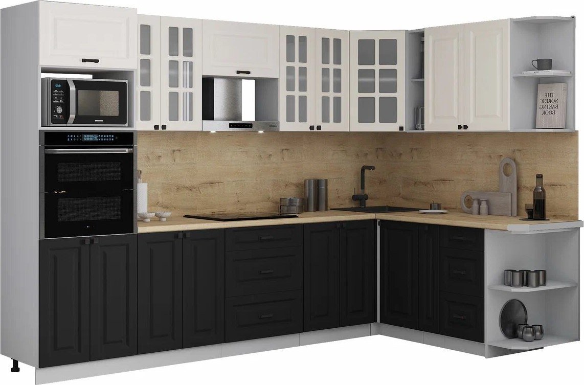 

Готовая кухня Интерлиния Мила Деко 1.88x3.0 PR (черный/белый/дуб бунратти)