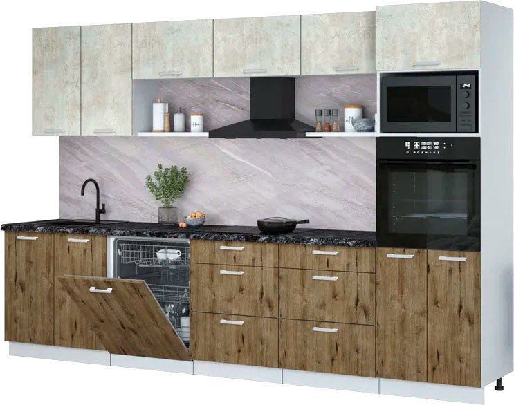 

Готовая кухня Интерлиния Мила Лайт 3.2-ПМ1 (бетон лайт/дуб веллингтон/кастилло темный)