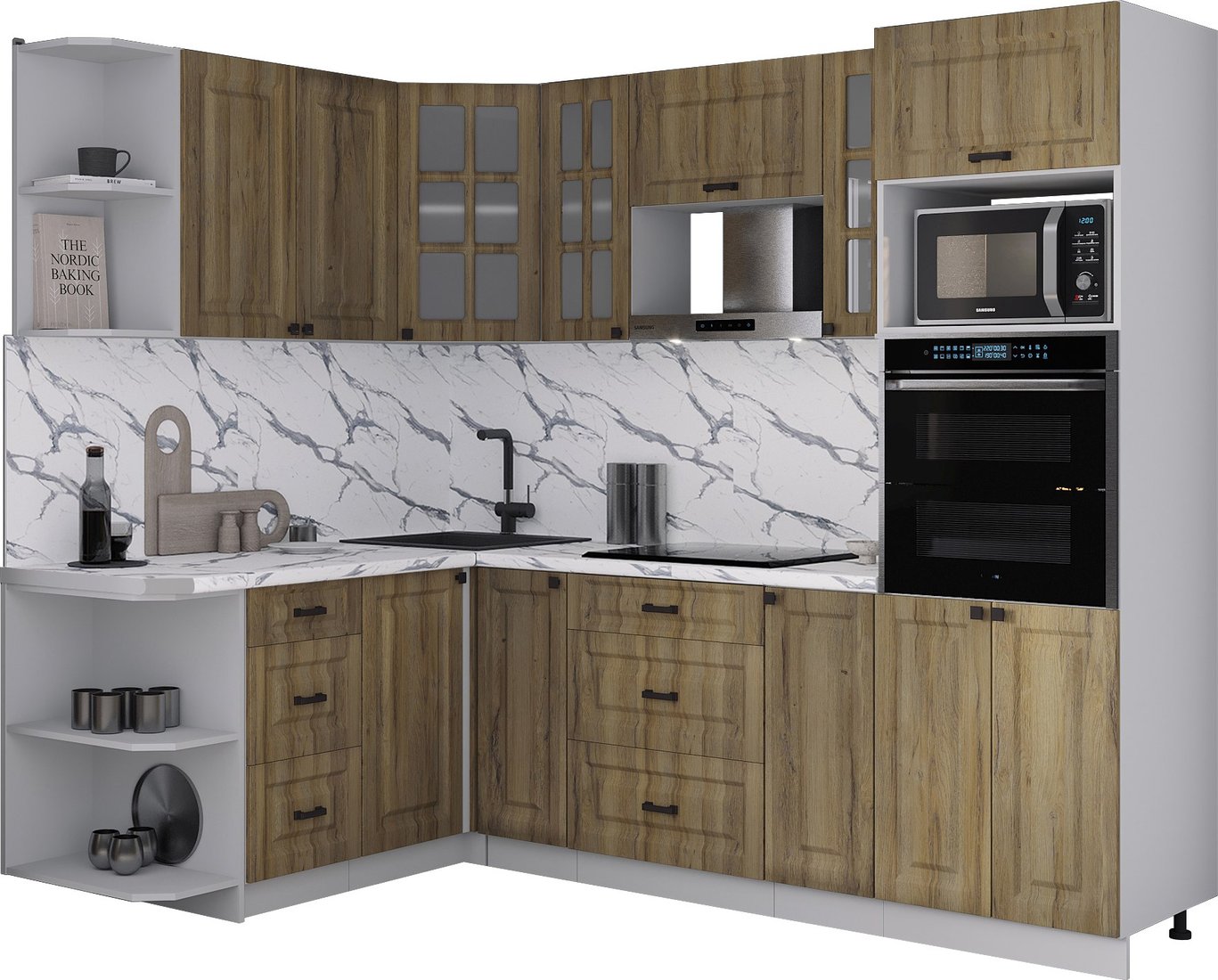 

Готовая кухня Интерлиния Мила Деко 1.68x2.4 LV (дуб вотан/дуб вотан/белый гранит)