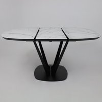 Кухонный стол Listvig Merlin 110-150х75 (МДФ+HPL-пластик белый Monte Belo/черный)