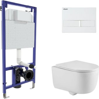 Унитаз подвесной Berges Wasserhaus Tornas Rimless + Visam Slim 525 EX-043408 (с кнопкой, с сиденьем)