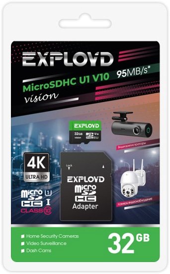 

Карта памяти Exployd Vision microSDHC 32GB EX32GCSDHC10-U1-V10 (с адаптером)