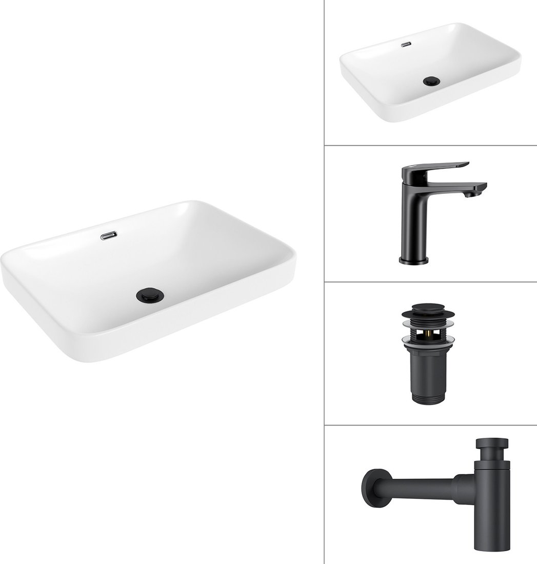 Умывальник Lauter 21441B + Sky 21СК533BS + сифон 21635B + донный клапан 21190B (черный матовый)
