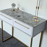 Туалетный столик без зеркала Shtabe Royal 5211 эко (мрамор каррара/золото/р.золото)