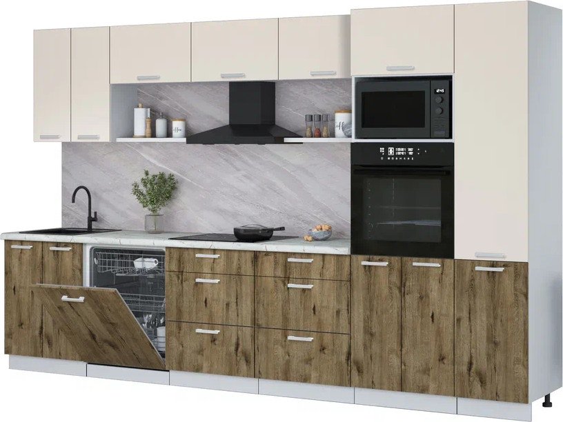 

Готовая кухня Интерлиния Мила Лайт 3.4-ПМ1 (персидский жемчуг/дуб веллингтон/серый каспий)