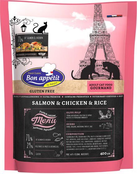

Сухой корм для кошек Bon Appetit Cat Adult Gourmand (с лососем и курицей) 400 г