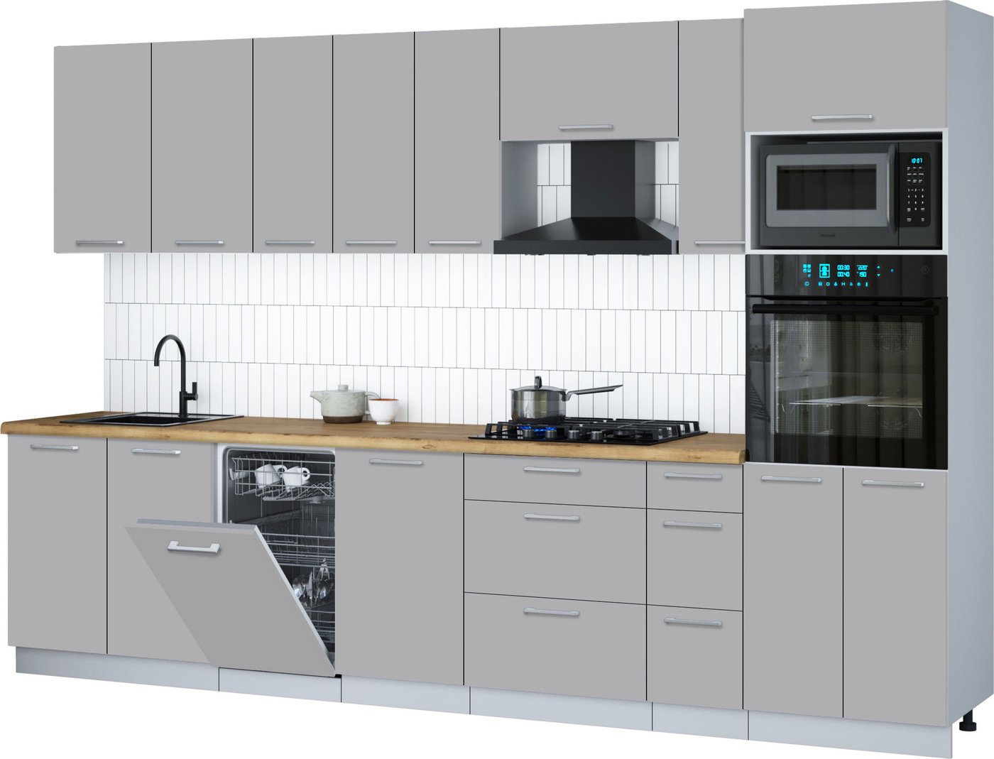 

Готовая кухня Интерлиния Мила Gloss 3.2-ПМ3 (грей/грей/дуб бунратти)