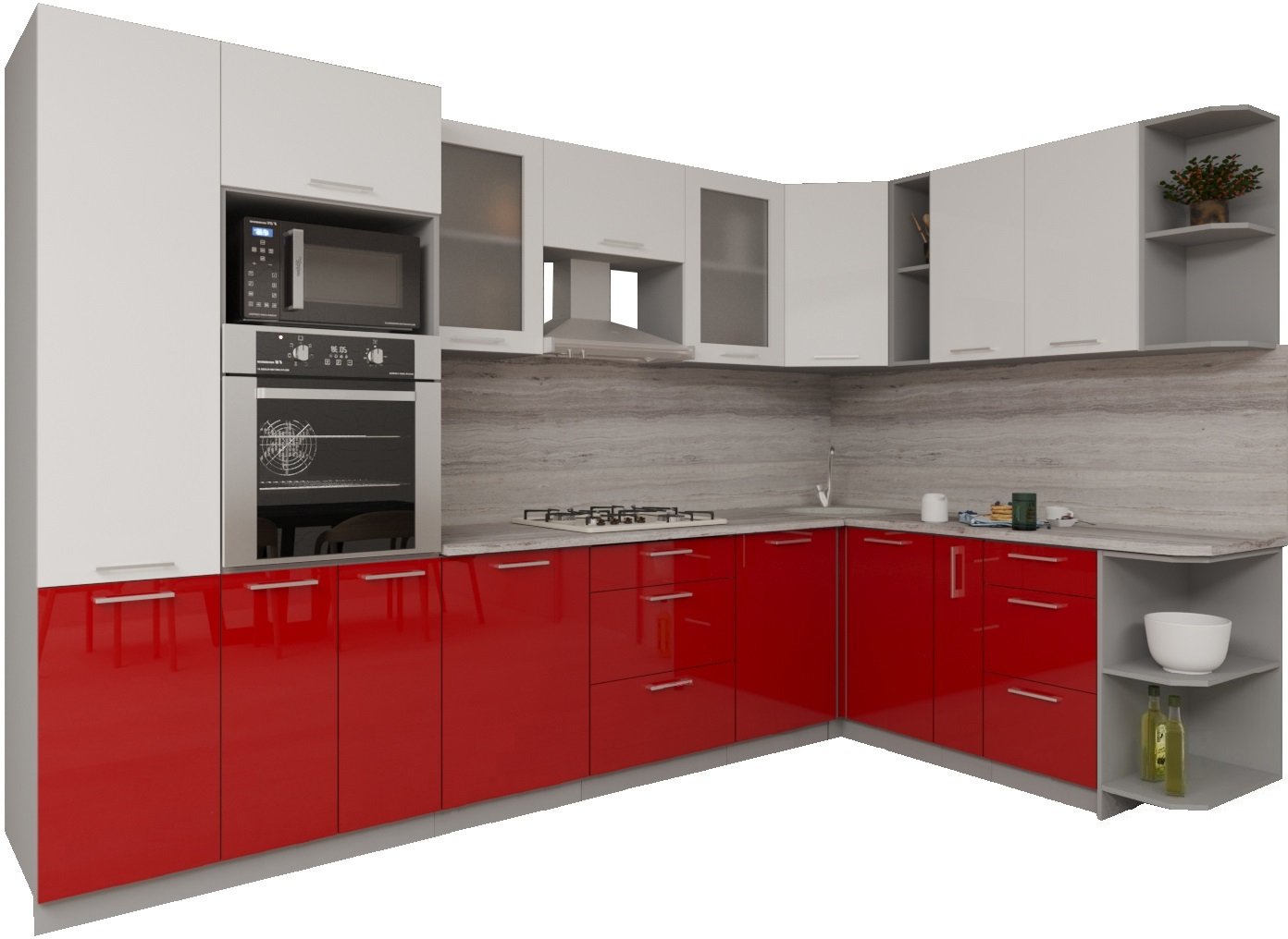 

Готовая кухня Интерлиния Мила Gloss 1.88x3.2 правая (белый-красный)