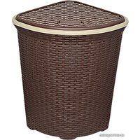 Корзина ВиолетПласт для белья угловая с крышкой 60 л Ротанг (коричневый)