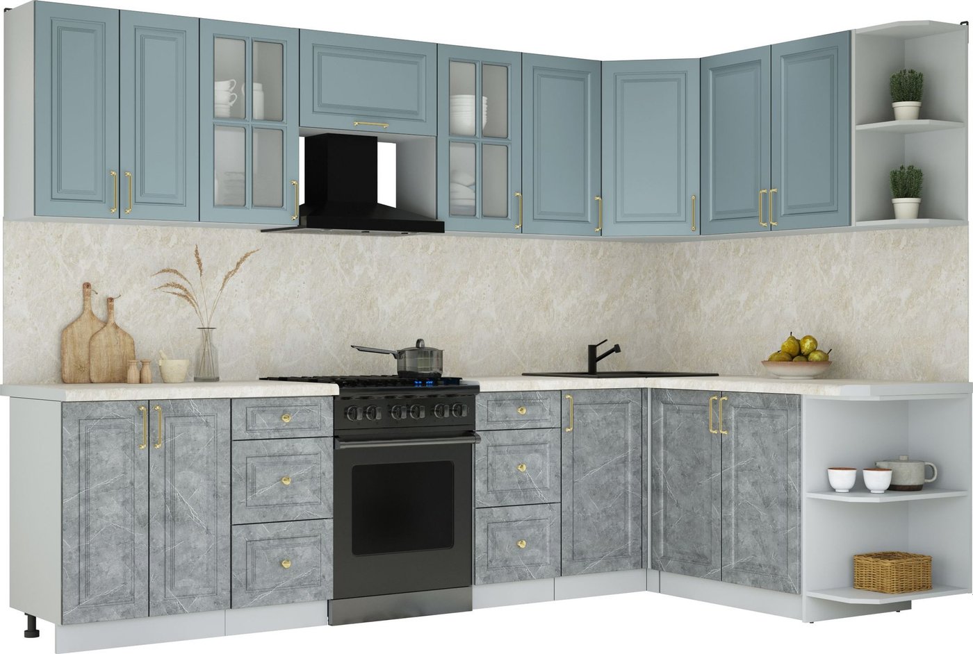 

Готовая кухня Интерлиния Мила Шато 1.7x3.0 PR (океан/керамика/опал светлый)