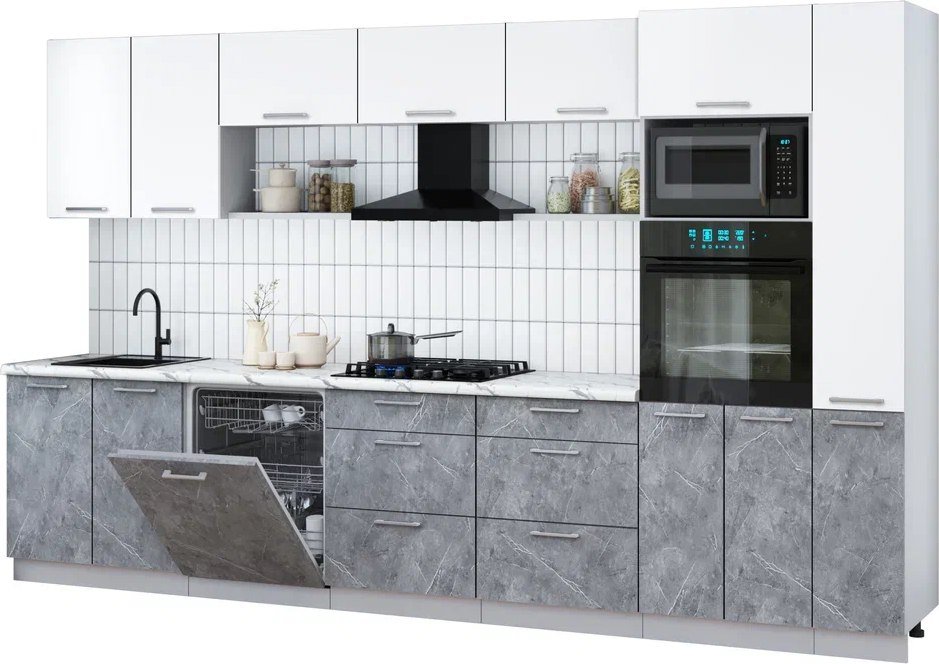 

Готовая кухня Интерлиния Мила Gloss 3.5-ПМ1 (керамика/белый/белый гранит)