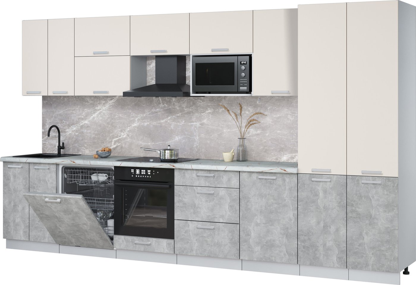 

Готовая кухня Интерлиния Мила Лайт 3.7-ПМ2 (персидский жемчуг/бетон/серый каспий)