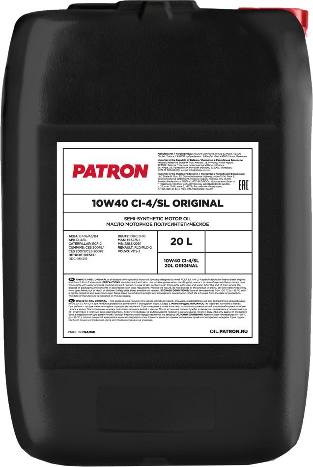 

Моторное масло Patron 10W40 CI-4/SL 20л