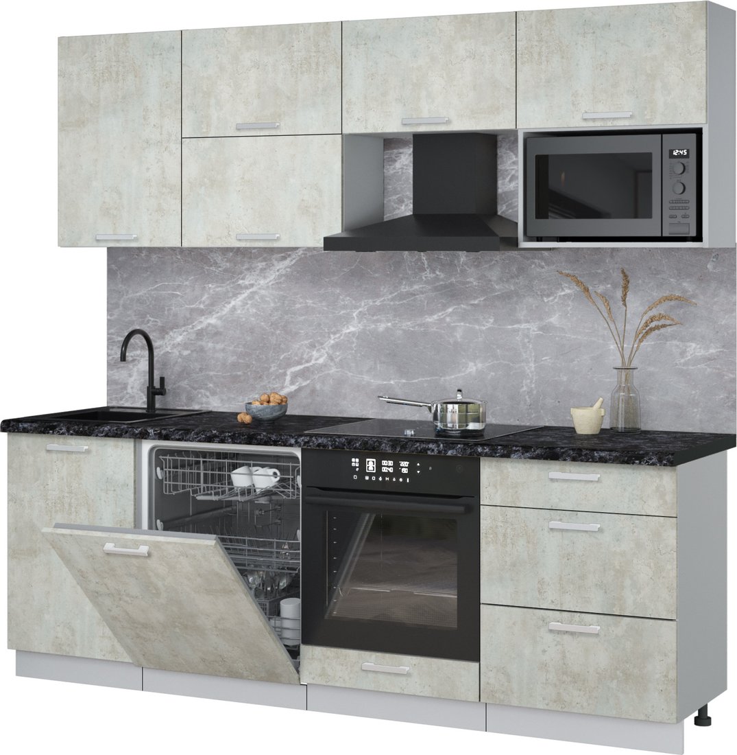 

Готовая кухня Интерлиния Мила Лайт 2.3-ПМ2 (бетон лайт/бетон лайт/кастилло темный)