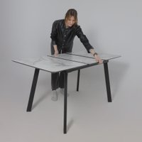 Кухонный стол Lepremo AV 1209 HPL+МДФ раздвижной 1200-1600x800 (виктори натуральный/черный)