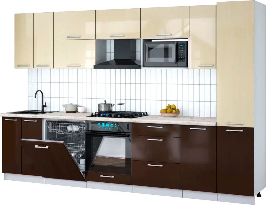 

Готовая кухня Интерлиния Мила Gloss 3.2-ПМ2 (шоколад глянец/ваниль глянец/травертин серый)