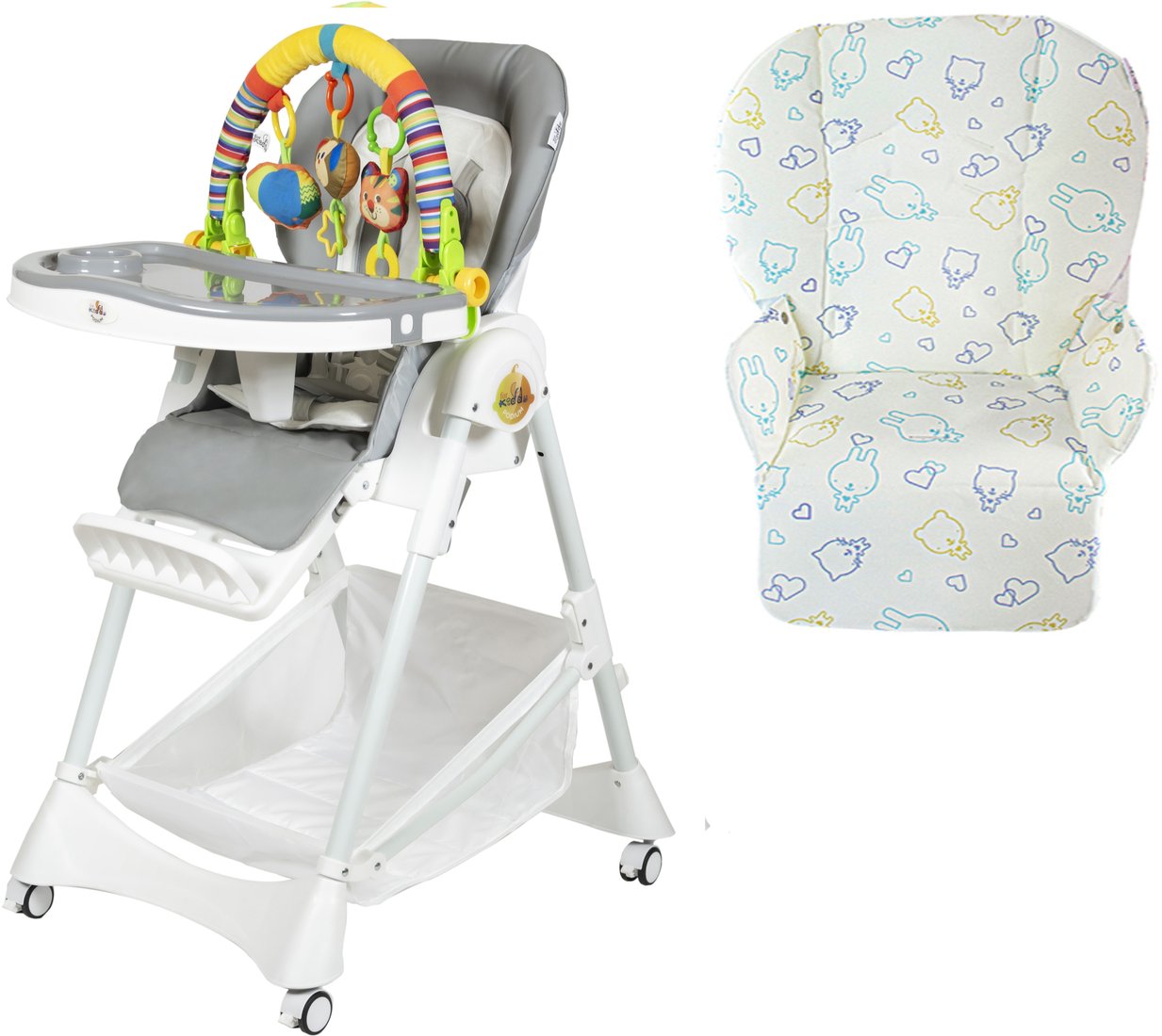 

Высокий стульчик ForKiddy Podium Toys 0+ (2 чехла+х/б вкладыш, светло-серый, дуга зоопарк)