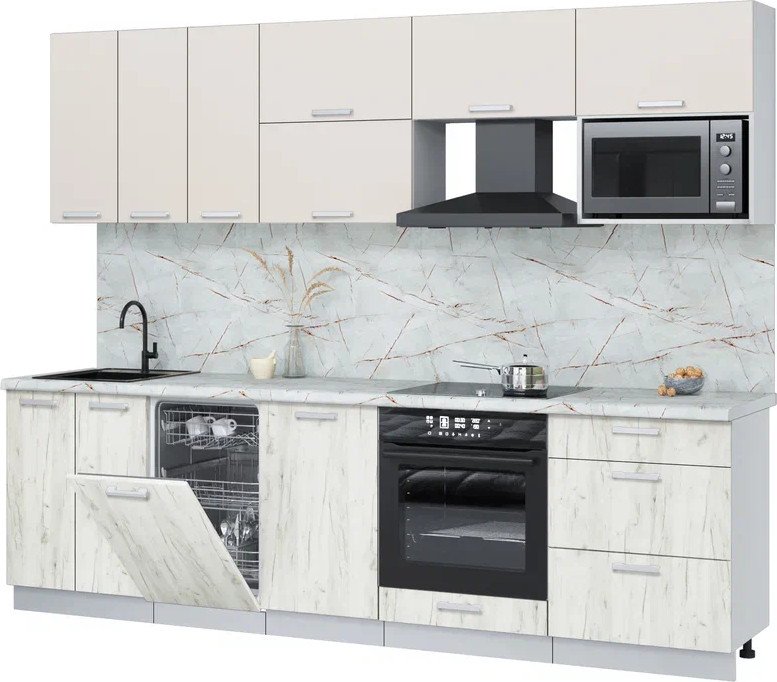 

Готовая кухня Интерлиния Мила Лайт 2.7-ПМ4 (персидский жемчуг/дуб белый/серый каспий)