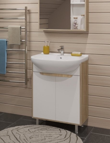 Runo Тумба под умывальник Эко 60 (напольная, белый/лиственница)
