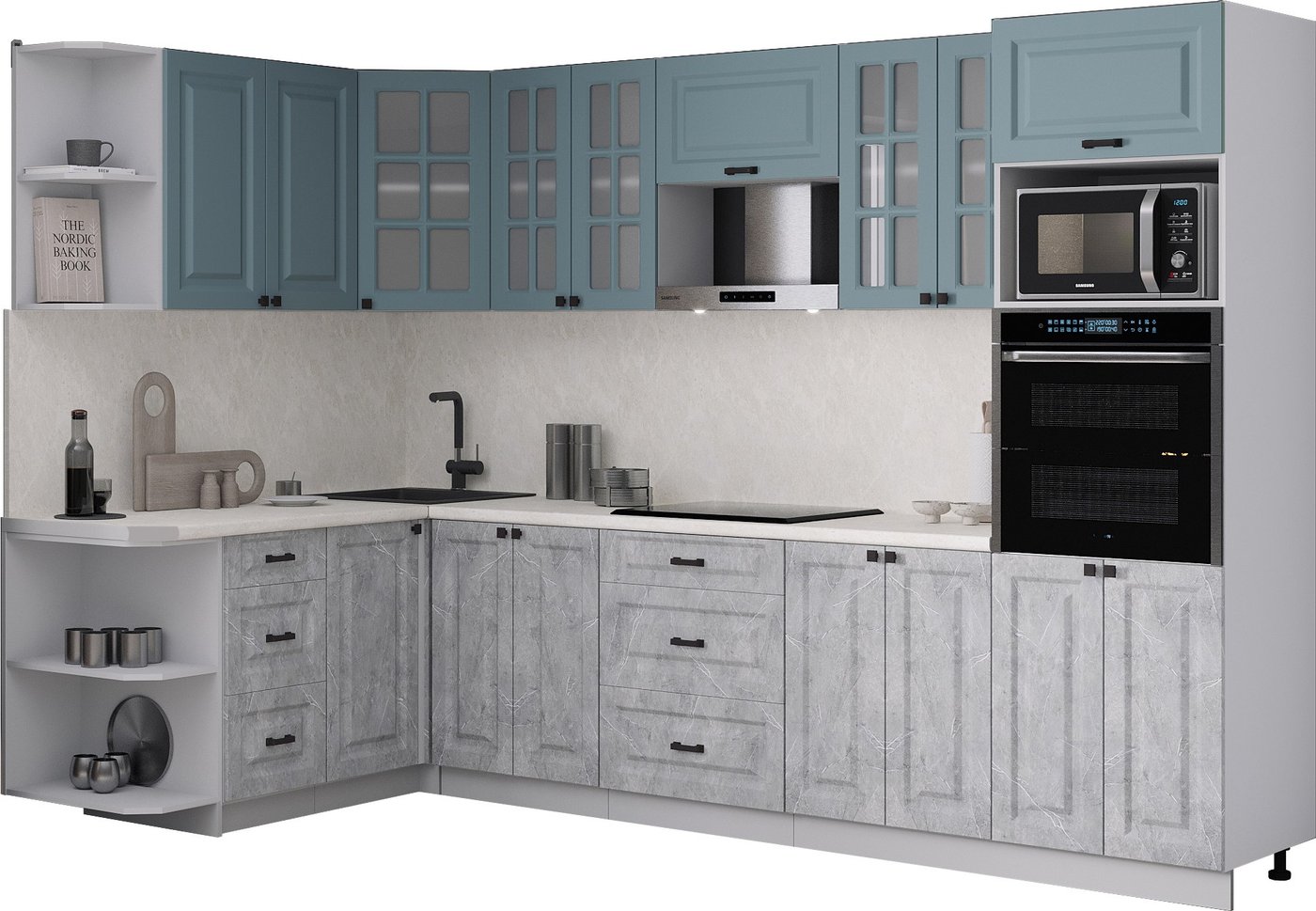 

Готовая кухня Интерлиния Мила Деко 1.68x3.0 LV (керамика/океан/опал светлый)