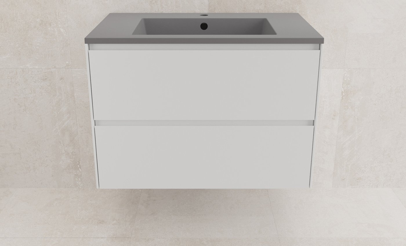 Symbolite Тумба с умывальником Лима 80 Line Plus 2 ящика + Line 80x48 (подвесная, белый матовый/серый шелк)