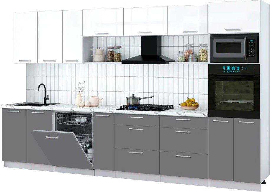 

Готовая кухня Интерлиния Мила Gloss 3.5-ПМ1-2 (серый/белый глянец/белый гранит)