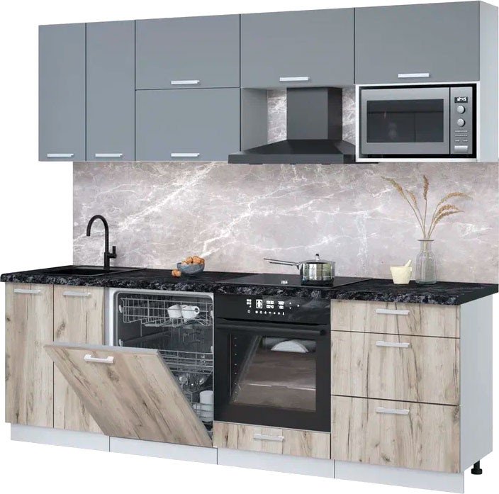 

Готовая кухня Интерлиния Мила Лайт 2.4-ПМ2 (серебро/дуб серый/кастилло темный)