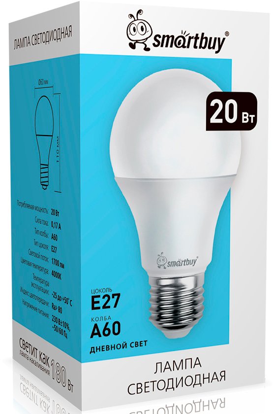 

Светодиодная лампочка SmartBuy A60 E27 20Вт 4000К SBL-A60-20-40K-E27