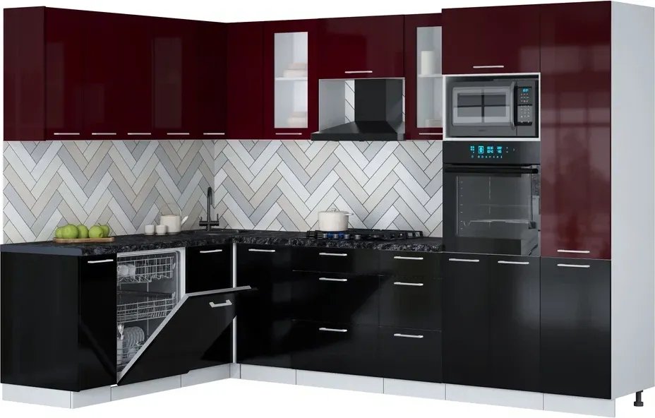 

Готовая кухня Интерлиния Мила Gloss 1.896х2.98 (черный глянец/бордовый глянец/кастилло темный)