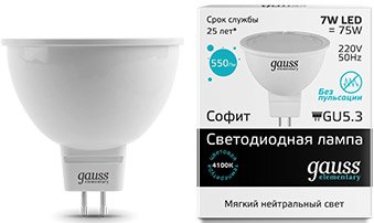 

Светодиодная лампочка Gauss Elementary GU5.3 7Вт 4100K [13527]
