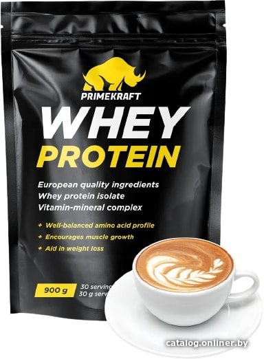 Протеин сывороточный (концентрат) Prime Kraft Whey Protein с витаминами и минералами (900г, капучино)