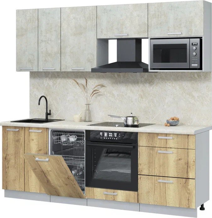 

Готовая кухня Интерлиния Мила Лайт 2.25-ПМ4 (бетон лайт/дуб золотой/опал светлый)