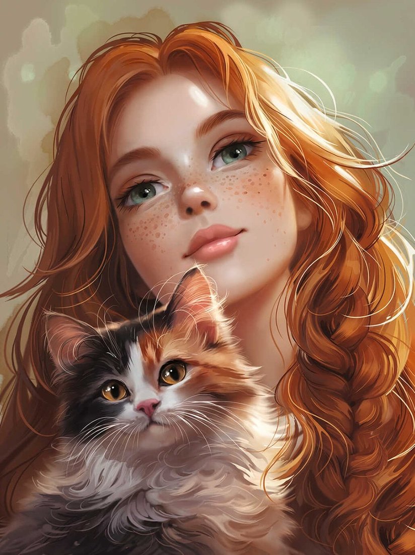 

Алмазная мозаика Феникс+ Рыженькая с кошечкой 70815