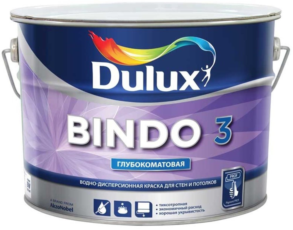 

Краска Dulux Bindo 3 для стен и потолков 9 л (белый глубокоматовый)