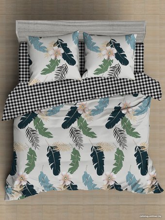 1.5-спальный комплект постельного белья Amore Mio Мако-сатин Tropic Микрофибра 1.5сп 93087 (черный/белый/зеленый/синий)