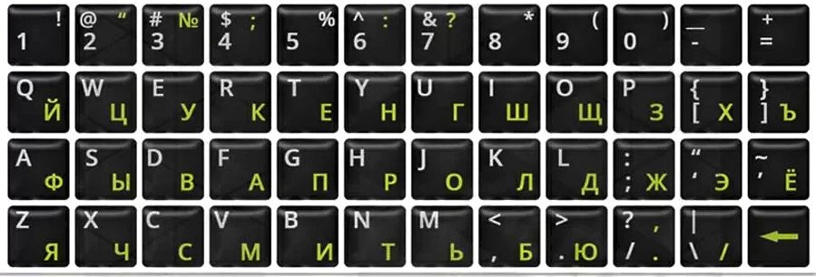 

Наклейки с русской раскладкой KST ENRU-S48107 (черная основа/лаймовые символы)