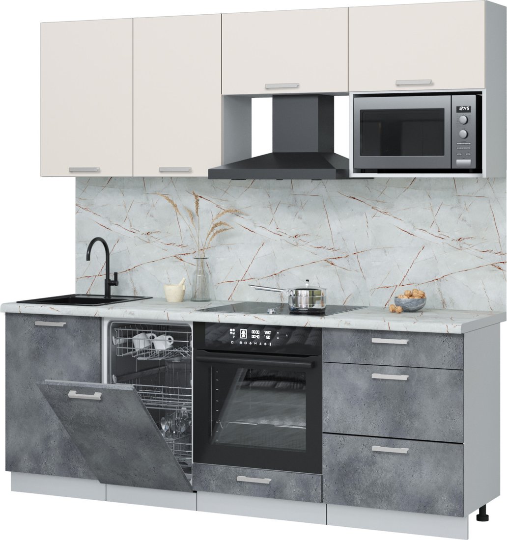 

Готовая кухня Интерлиния Мила Лайт 2.15-ПМ4 (персидский жемчуг/бетон портленд/серый каспий)